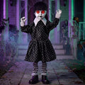 Sound-Activated Halloween Animatronic School Girl Decor - Creepy Ghost Doll with Glowing Eyes