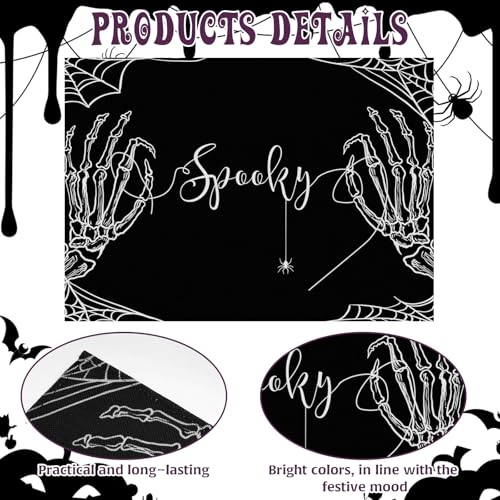 Halloween Skeleton Spider Placemats Set of 4 - Black Table Decor for Parties & Kitchen