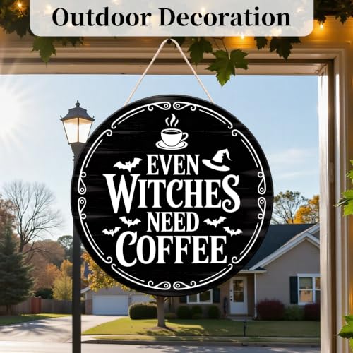 Off-White Gothic Witchy Wooden Hanging Door Sign Halloween Decor