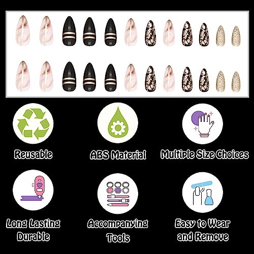 Short Black Stiletto Fake Nails - Press On Manicure for Women