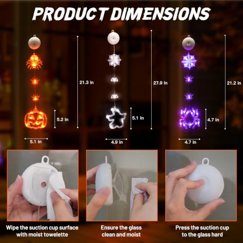 Halloween Window Lights 3 Pack Pumpkin Ghost Spider with Timer - Indoor Decor