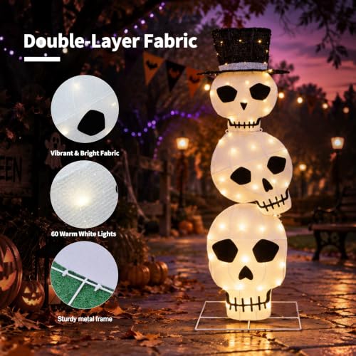 Large Outdoor Light Up Skeleton Halloween Decoration - 5FT with 60 Lights