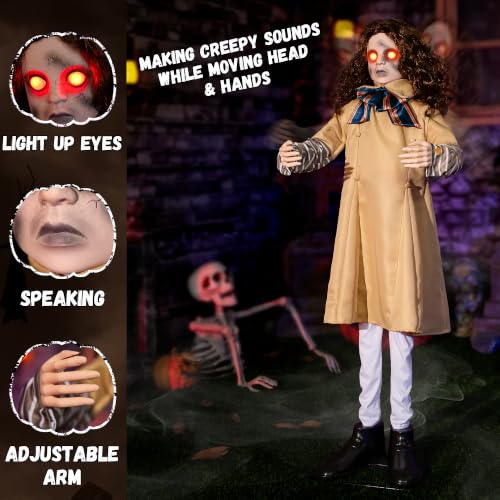 48-Inch Animatronic Creepy Doll Halloween Decoration with Sound & LED Eyes - Indoor Outdoor Haunted House Prop