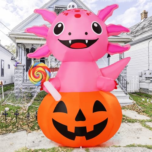 5 Ft Halloween Inflatable Axolotl Pumpkin Yard Decor with LED Lights Outdoor