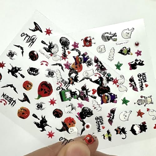 Halloween Nail Stickers Set - Ghost, Pumpkin, Spider Web, Bat & Cat Designs - Variation of Halloween-1