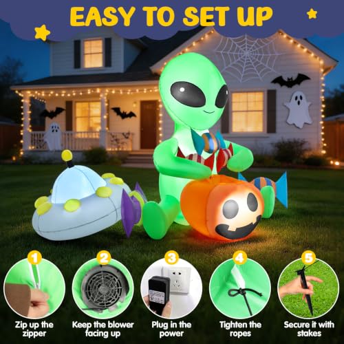 7FT Halloween Alien Inflatable Decorations with LED Lights for Outdoors