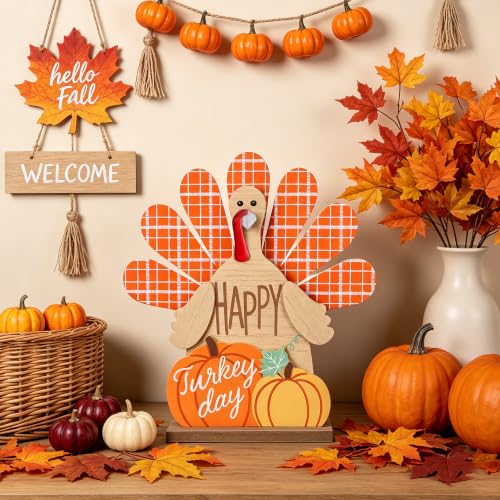 Zcaukya Thanksgiving Wooden Turkey Centerpiece - Style 3 Fall Decor
