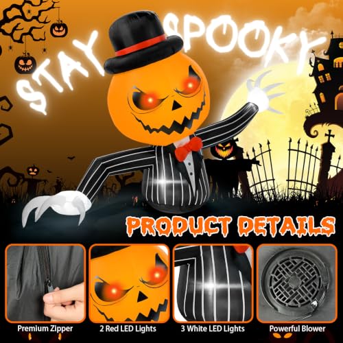 7.5FT Halloween Inflatable Pumpkin Ghost Yard Decor with Glowing Eyes