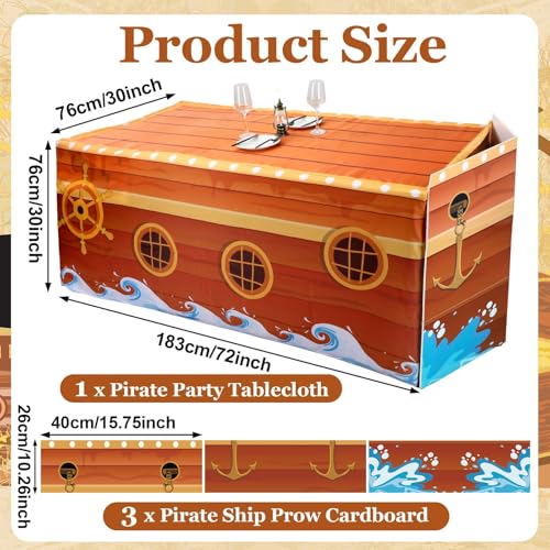 Pirate Party Tablecloth & Ship Prow Decorations - 72x30 inch Nautical Table Cover for Halloween Birthday and Jungle Themes
