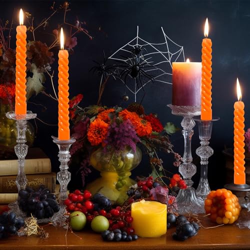 Orange Spiral Taper Candles - 4 Pack, 10 Inch Dripless & Smokeless for Home Decor