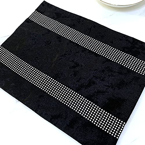 Black Velvet Placemats Set of 4 - Minimalist Diamond Stripe Elegant Dining & Decor