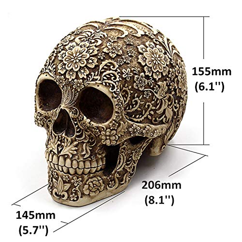 Halloween Skull Flower Sculpture - Human Skeleton Statue for Home Decor - 8.1" Variation of Skull Flower