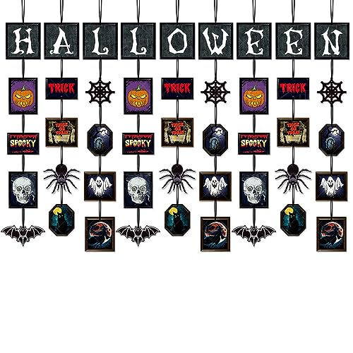 Halloween Hanging Banner Garland Set - Spiders, Skulls, Pumpkins, Bats, 9 Strings DIY Decorations