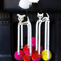 Halloween Paper Hanging Decorations - Skeleton Cat & Dog Set, Reusable & Eco-Friendly