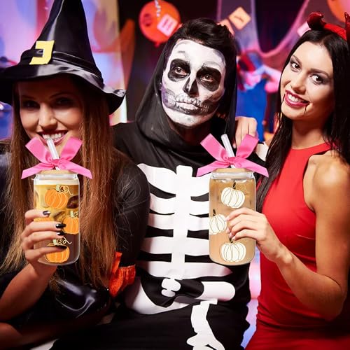 2 Pack 16oz Pumpkin Glass Tumbler Cups with Lids & Straws - Halloween Gift Set