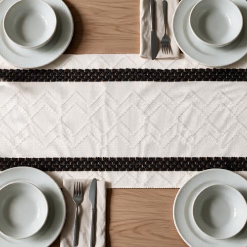 Woven Rustic Table Runner 12x120 Inch Black Stripe Cotton Polyester