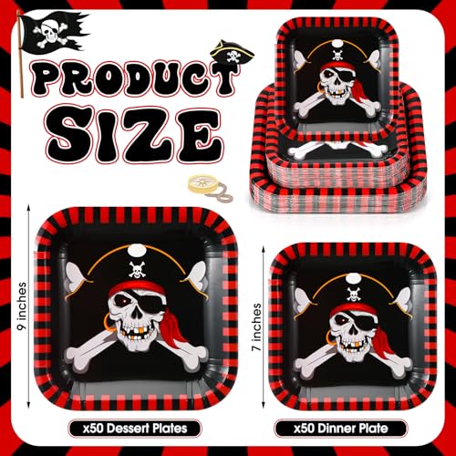 Pirate Paper Plates Set - 100 Disposable 7in & 9in Halloween Party Supplies