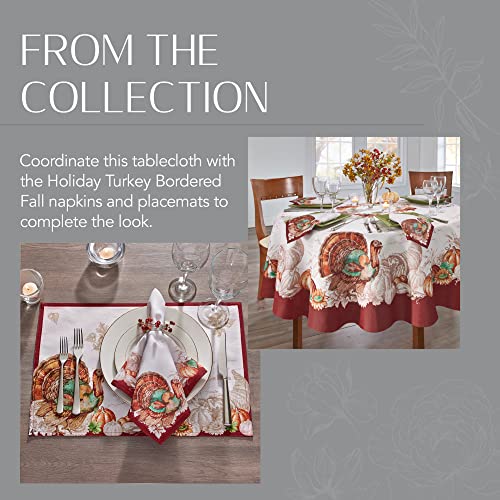Holiday Turkey Bordered Fall Tablecloth - 120 x 60 Inch Rectangular Multicolor