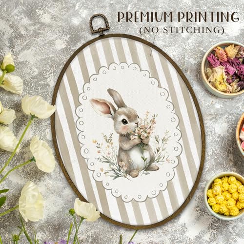 Preppy Bunny Rabbit Oval Canvas Wall Art - Easter Nursery Decor - 8.7x11.3 Inches