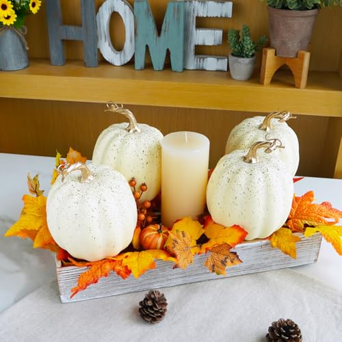 Artificial Cream Fall Pumpkin Set of 4 - Rustic Harvest Decor for Autumn Halloween Thanksgiving