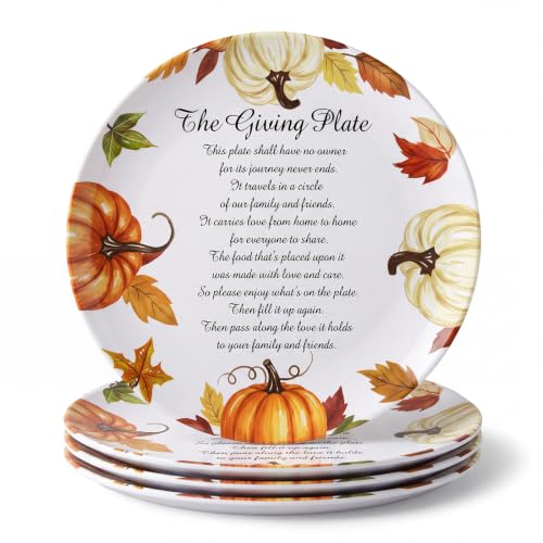 Pumpkin Thanksgiving Melamine Dinner Plates Set - 4 Pieces, 10 Inch Fall Tableware