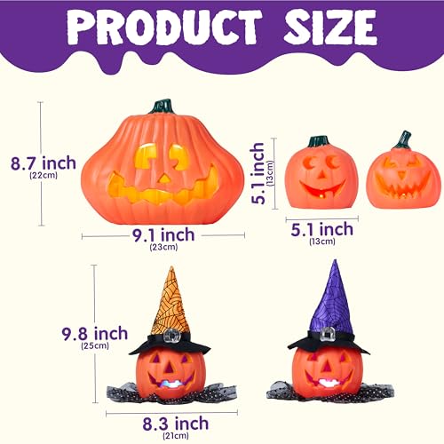 Halloween Pumpkin Decorations Set - Light-Up Plastic Jack O' Lanterns for Indoor Outdoor Display
