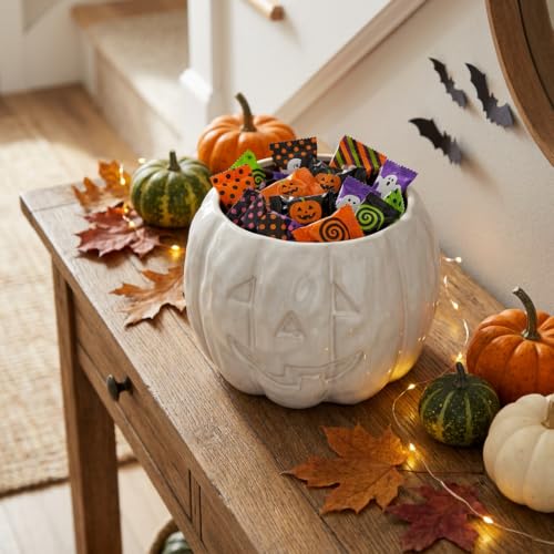 Ceramic Pumpkin Candy Bowl - White Halloween Decorative Dish, 6.5 x 4.7 in