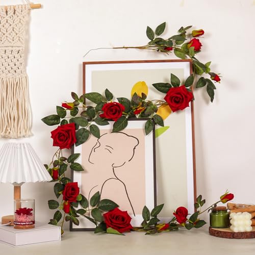Artificial Red Rose Garland - 6FT Hanging Flower Vine for Wedding & Decor - Red, 1 Piece