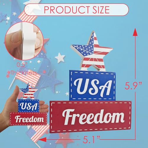 Patriotic Memorial Day Table Decorations Set - Wooden Centerpieces for Home & Party
