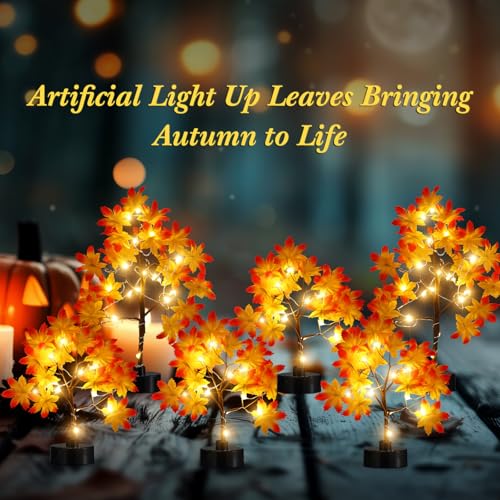 Set of 6 Lighted Maple Tree Decorations for Fall & Thanksgiving Indoor Outdoor Decor