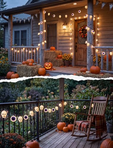 Halloween Ghost Eyeball & Skull String Lights - 12FT, 20 LED Outdoor Decor - Variation of Ghost Eyeball Lights