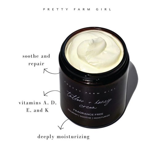 Pretty farm girl Tallow + Honey Body Butter - Nourish, Soothe, and Moisturize - Lightly Whipped - For Sensitive Skin - Full Body Use - Fragrance Free, 2.6oz