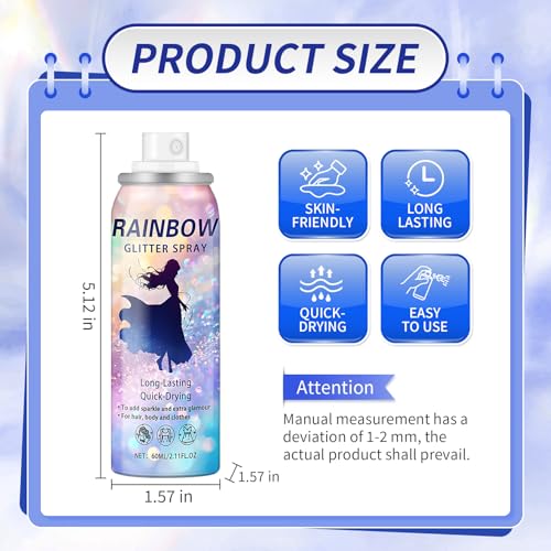 Glow Silver Body Glitter Spray - Temporary Sparkle for Hair & Skin 2.11 Fl Oz - Variation of THIS listing