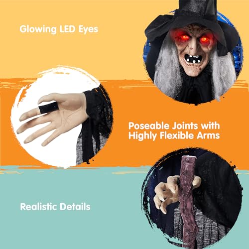 Halloween Animatronic Witch Prop - Life Size 6Ft Black Outdoor Decor with Creepy Sound & Light Eyes