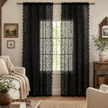 Black Sheer Lace Curtains Set of 2 - 52W x 96L Victorian Gothic Window Panels - Variation: Black / 52"W x 96"L