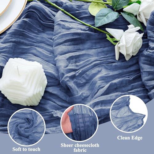 12 Pack Blue Cheesecloth Table Runners, 10FT Boho Sheer Linen for Events