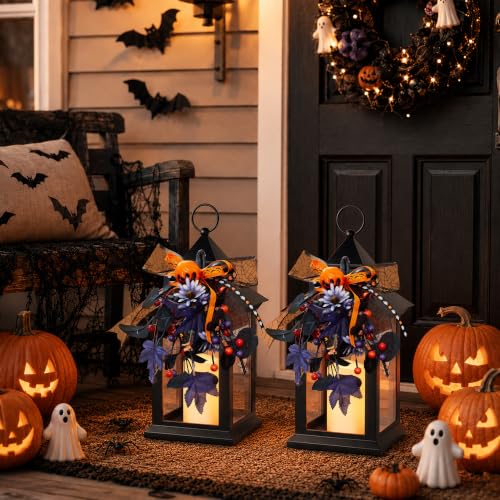 Halloween Decorative Candle Lanterns with Timer - 14 Inch Black Pack of 1 - Indoor Outdoor Decor