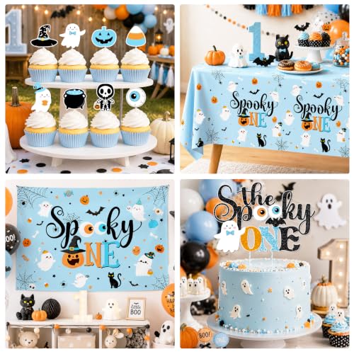 Blue Spooky One First Birthday Decorations Kit - Halloween Party Supplies for Boy