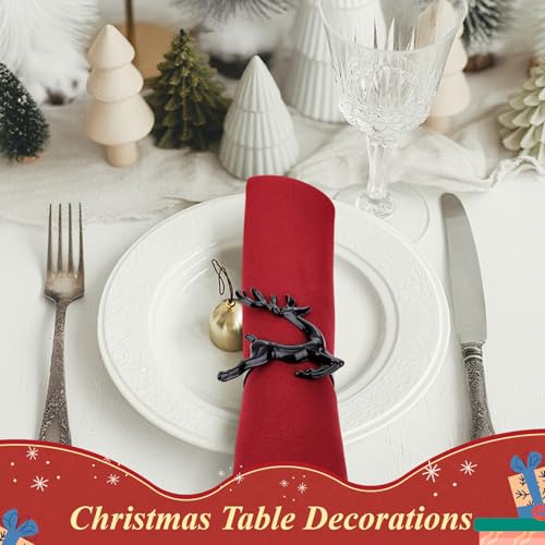 Black Deer Napkin Rings Set of 12 - Elegant Holiday Table Decor