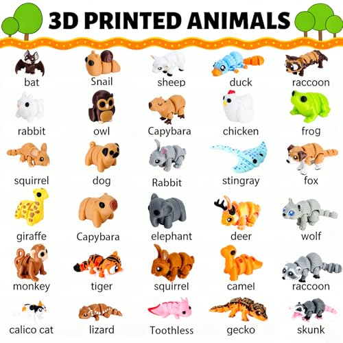 Mini 3D Printed Animal Statues Set - Movable Joints, Realistic Collectible Figurines, Animal-2 Variation
