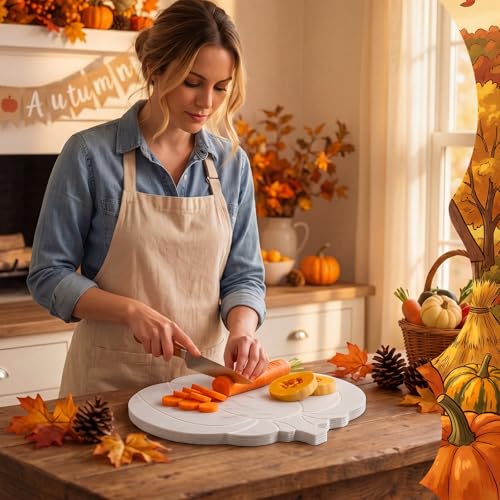 Pumpkin-Shaped Marble Cutting Board - Fall Harvest Kitchen Decor & Cheese Platter, 9.84 Inch
