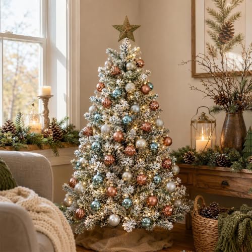 Green Copper Gold Christmas Tree Ornaments Set - 30 Mini 2.36 Inch Holiday Decor