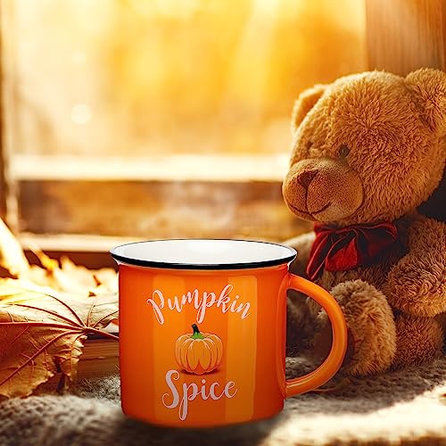 Pumpkin Mugs Set of 2 - 14 oz Ceramic Fall Coffee Cups for Halloween Thanksgiving