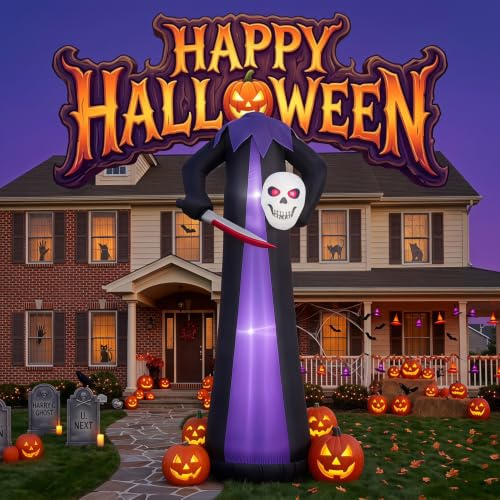 10FT Purple Grim Reaper Inflatable Halloween Yard Decor with LED Lights