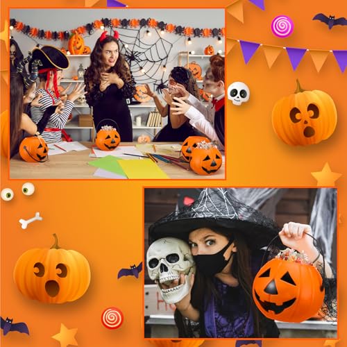 Halloween Pumpkin Buckets 8 Pack - Plastic Trick or Treat Candy Baskets - Funny