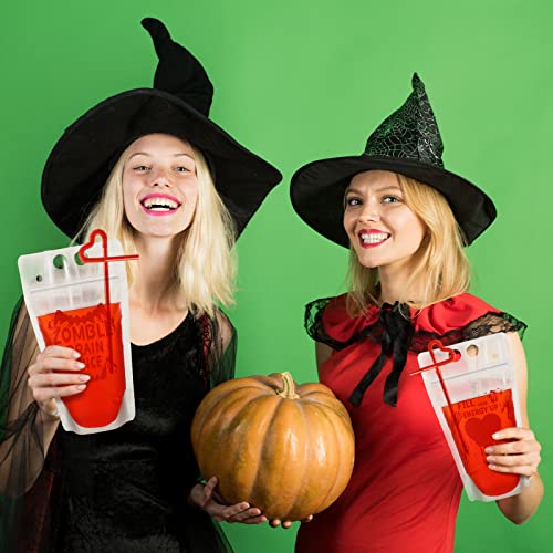 Halloween Drink Pouch Set with Straws - Scary Style, 24 Pack