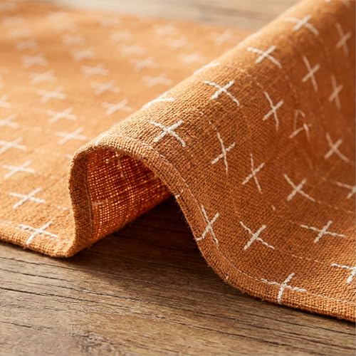 Caramel Cross-Star Textured Table Runner 13x72 Inch Waterproof Rustic Decor