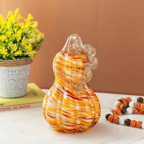 8.5-Inch Fall Glass Pumpkin Decor with Variation of 5 Inch - Handcrafted Autumn Gourd for Centerpieces & Holiday Decor