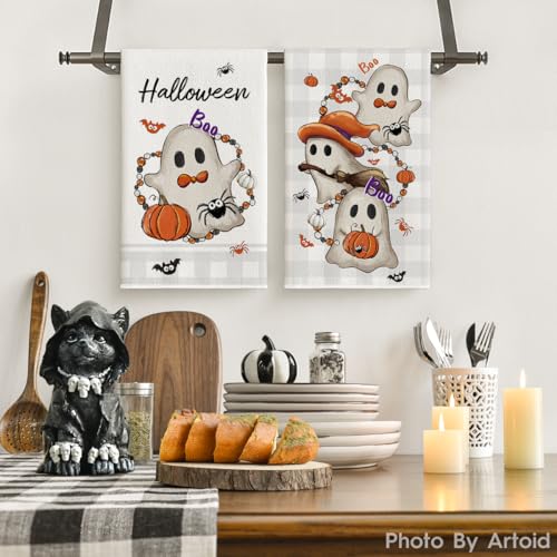 Beige Ghost Halloween Kitchen Towels Set of 2 - 18x26 Inch Artoid Mode