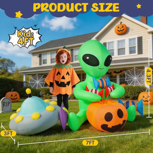7FT Halloween Alien Inflatable Decorations with LED Lights for Outdoors
